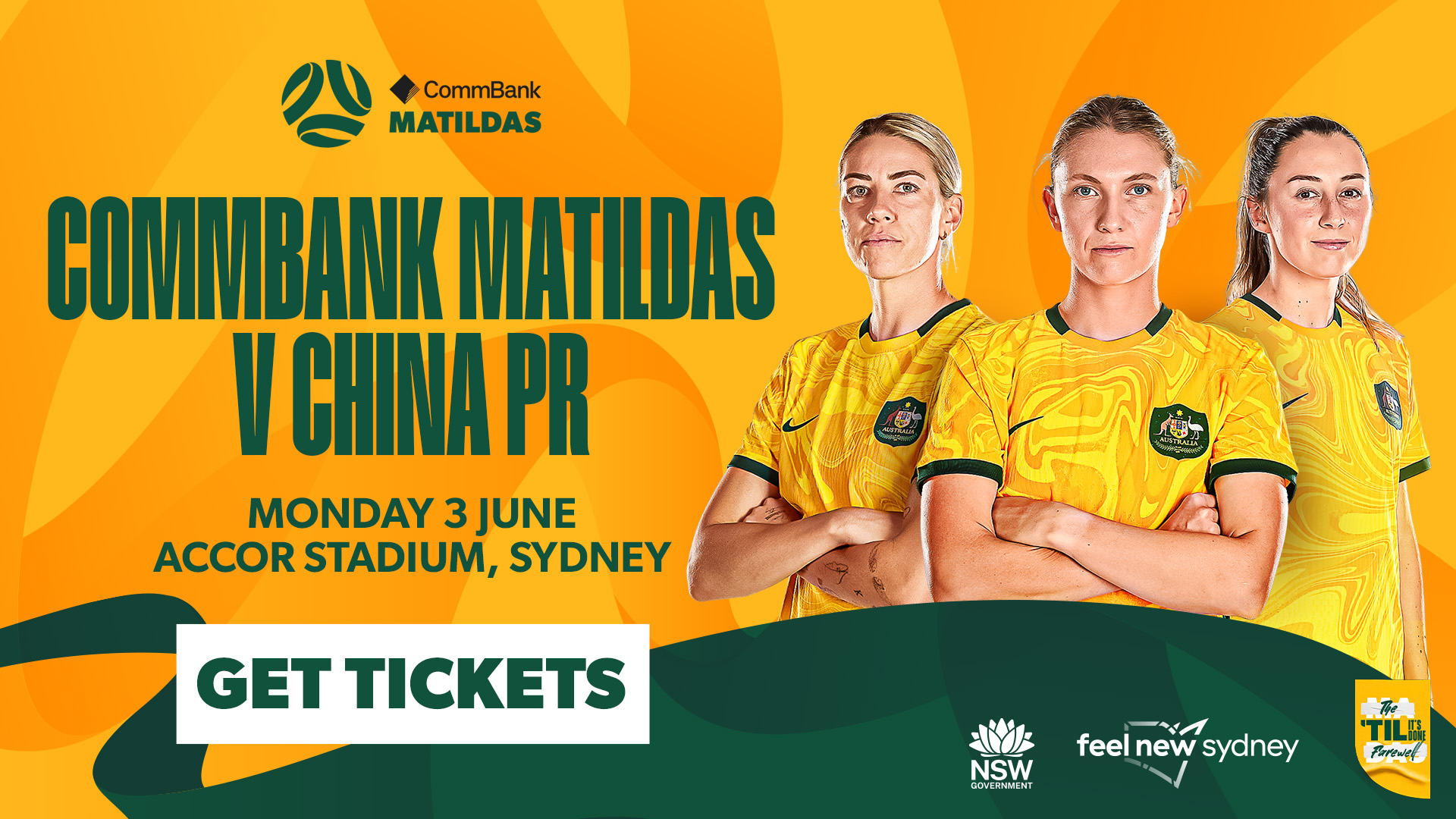 Tickets on sale to general public for our clash against China PR at Accor Stadium Matildas